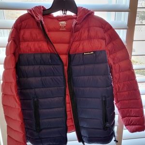 Roots colour blocked duck down packable puffer jacket  (medium)